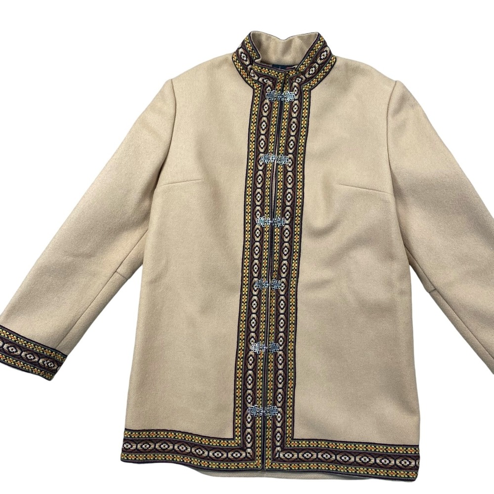 VTG boho festival‎ indie Tan Hook Embroidered Cardigan Jacket Size S